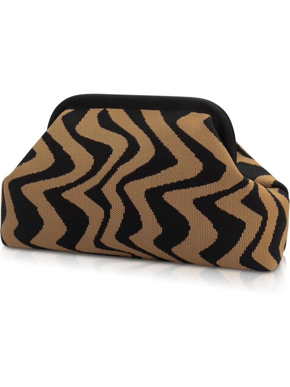 Women's Black Brown 1 Woven Clutch Purse Striped Dumpling Crochet Beach Handbag